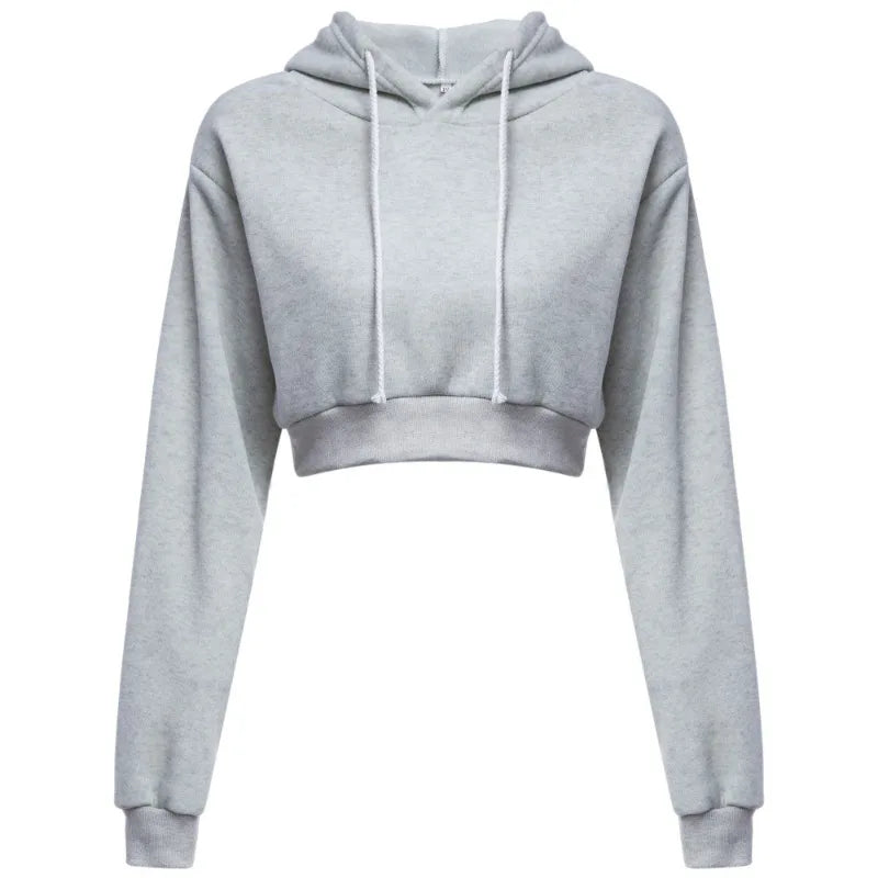 Fashion Women Solid Hoodie Sweatshirt Short Tops Sport Pullover Hooded Streetwear Female Autumn Winter Clothes Crop Tops Hoodie