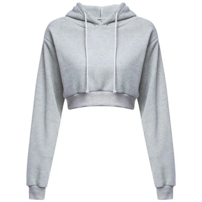 Fashion Women Solid Hoodie Sweatshirt Short Tops Sport Pullover Hooded Streetwear Female Autumn Winter Clothes Crop Tops Hoodie
