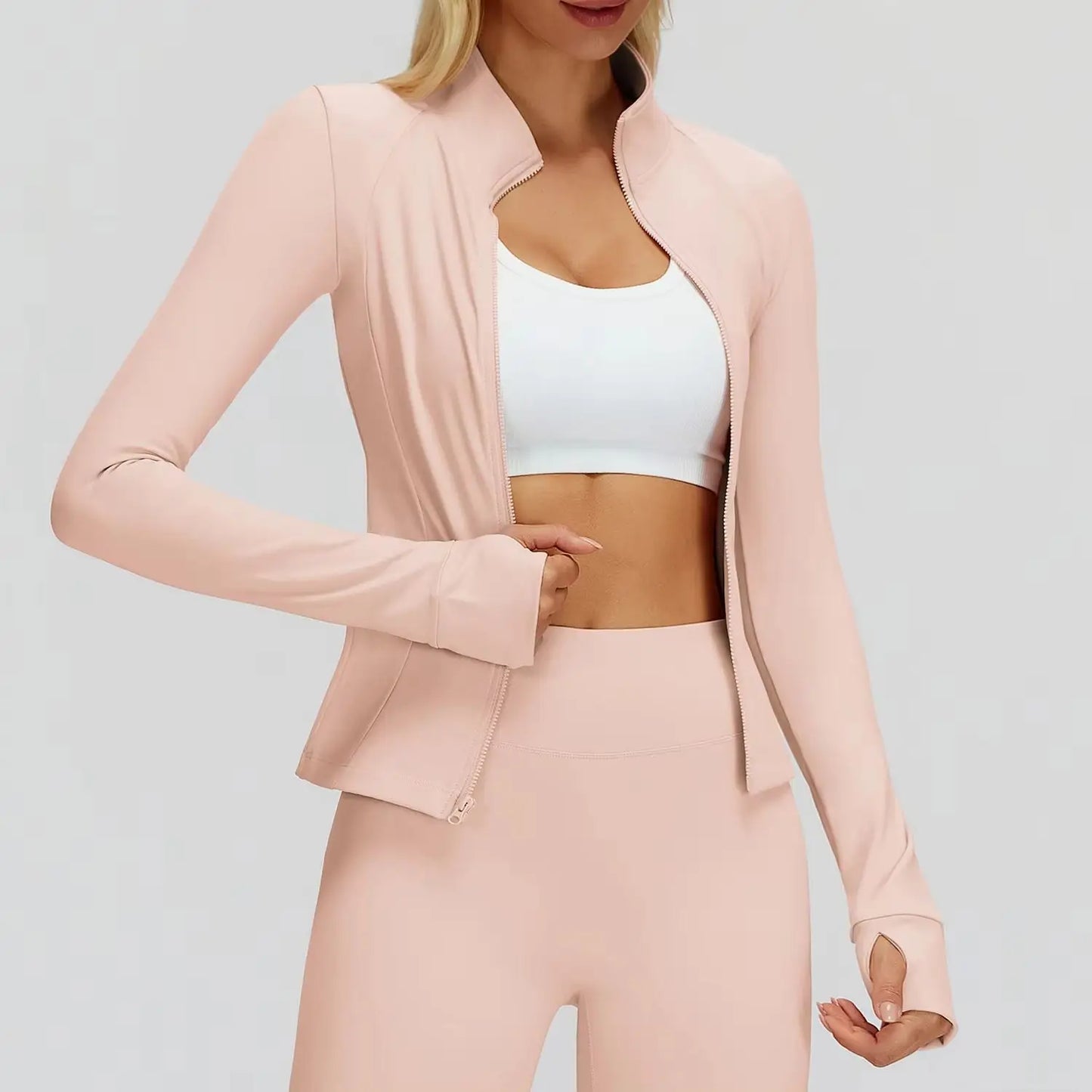 Women's Shirts Full Zipper Yoga Top With Thumbholes Fitness Running Jacket Stretch Slim Fit Long Sleeve Gym Top Women Sportswear