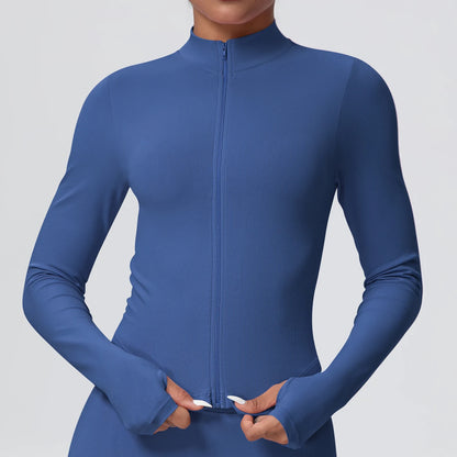 1PC Solid Color Slim Casual Zipper Long Sleeves Yoga Coat for Woman's Quick Drying Gym Sports Running Workout Top Yoga Jacket