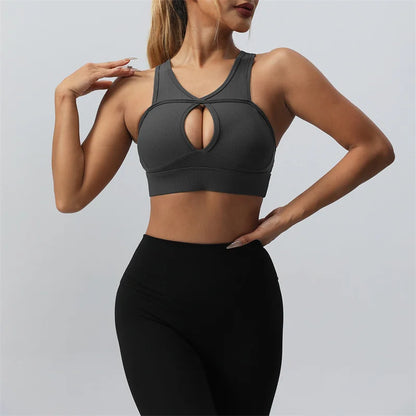 SVEIC Sexy Hollow Sports Bra Gym Woman Push Up High Impact Shockproof Underwear Fitness Crop Top Mujer Workout Women's Yoga Bras