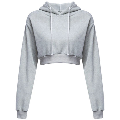 Fashion Women Solid Hoodie Sweatshirt Short Tops Sport Pullover Hooded Streetwear Female Autumn Winter Clothes Crop Tops Hoodie
