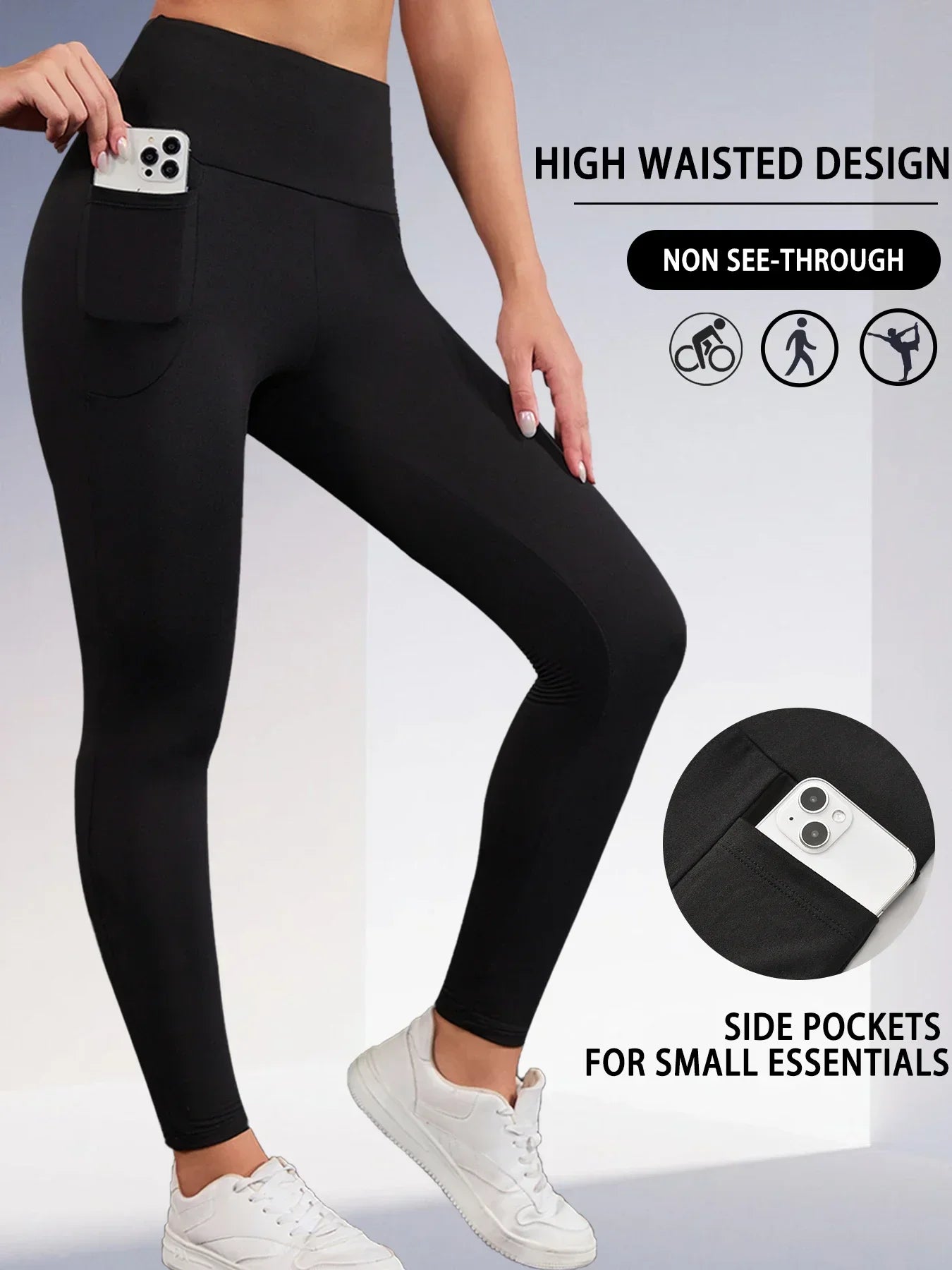 Super Soft Sports Leggings With Pockets For Women High Waisted Workout Yoga Running Push Up Gym Fitness Tight Pants Women's