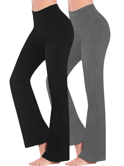 2 Pack Women's Super Soft Flare Pants High Waisted Tummy Control Workout Yoga Push Up Gym Fitness Long Leggings Bell Bottoms