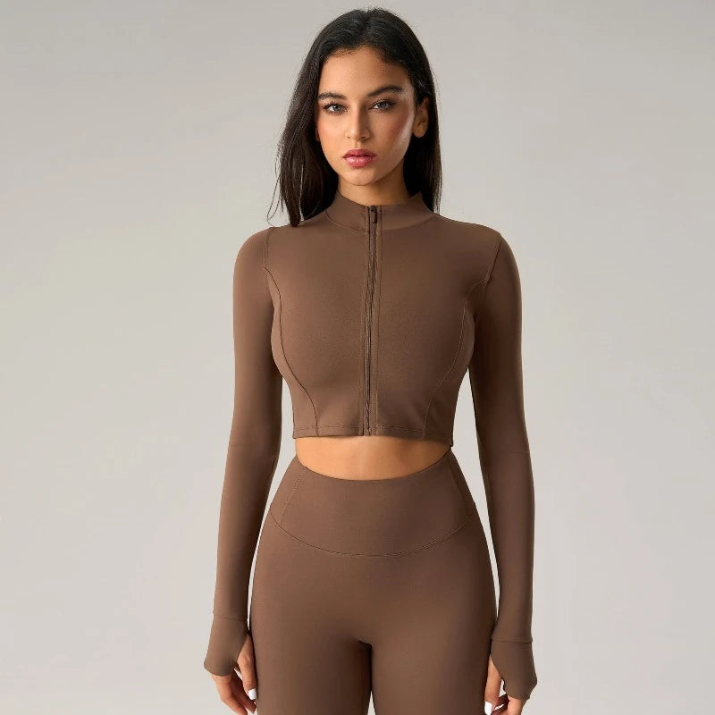 Sean Tsing Women's Cropped Sports Jacket Zipper Long Sleeve Workout Top Tracking Running Yoga Fitness Outwear Outdoor Gym‌ Coats