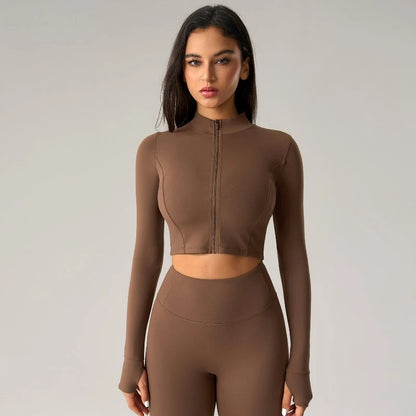 Sean Tsing Women's Cropped Sports Jacket Zipper Long Sleeve Workout Top Tracking Running Yoga Fitness Outwear Outdoor Gym‌ Coats