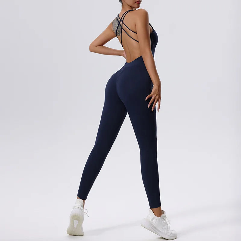 TRY TO BN Sports Jumpsuit Gym Women Back Cross Breathable High Strength Fitness Workout One Piece Bodysuit Tight Yoga Clothing