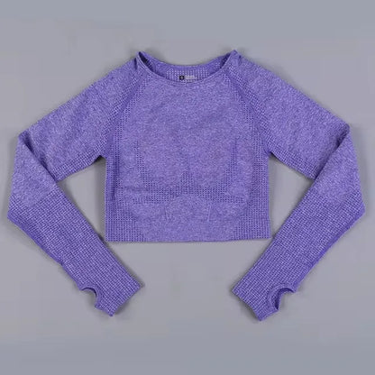 Long Sleeve Gym Crop Top Sports Yoga Top Women Seamless T-Shirts Fitness Crop Top Sport Active Wear Workout Athletic Shirts