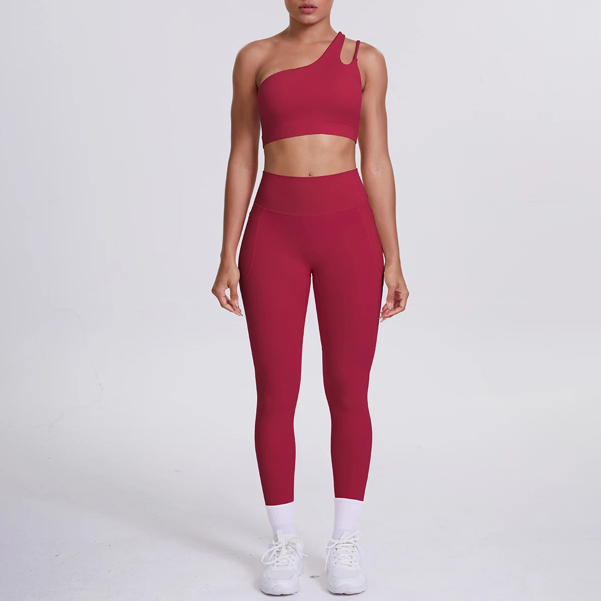 Solid Color Slant Shoulder Bra and Yoga Pants Set for Woman Quick Drying Legging Fitness Sports Gym Yoga Set