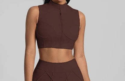 Zipper Sports Underwear Removable Chest Pad Gathering Breathable I-shaped Vest Fitness Running Outside Yoga Bra Gym Leggings