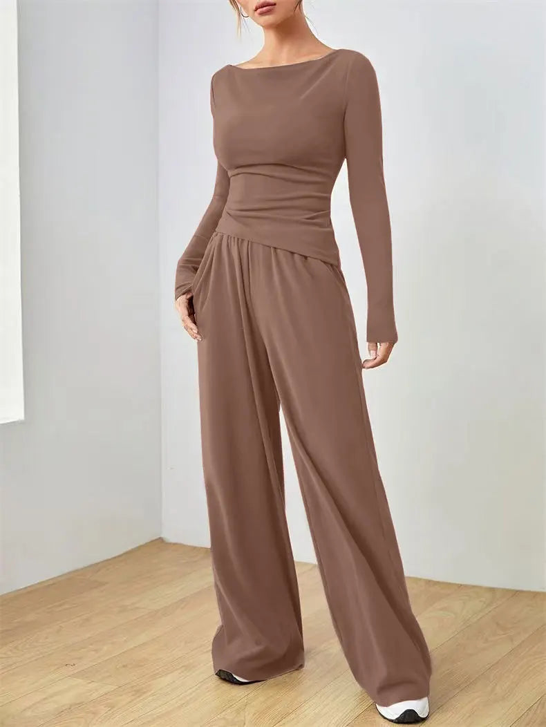 Women's Clothes Sales Yoga Sport Set Women's Two-Piece Wide-Leg Pants Set Soft And Tracksuit Suit Fashionable Irregularitie Suit