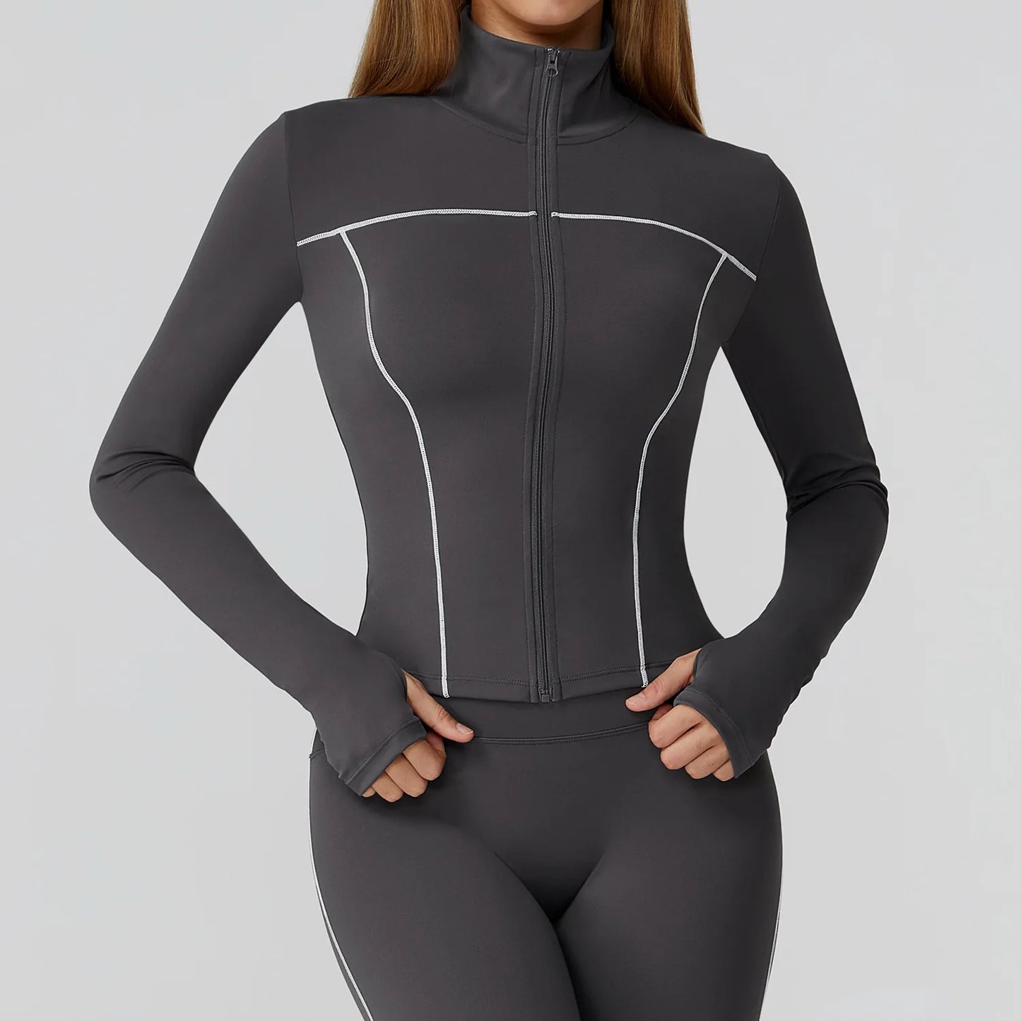 Women Sport Jacket Zipper Yoga Coat Clothes Quick Dry Fitness Jacket Running Long Sleeves Thumb Hole Sportwear Gym Workout Top