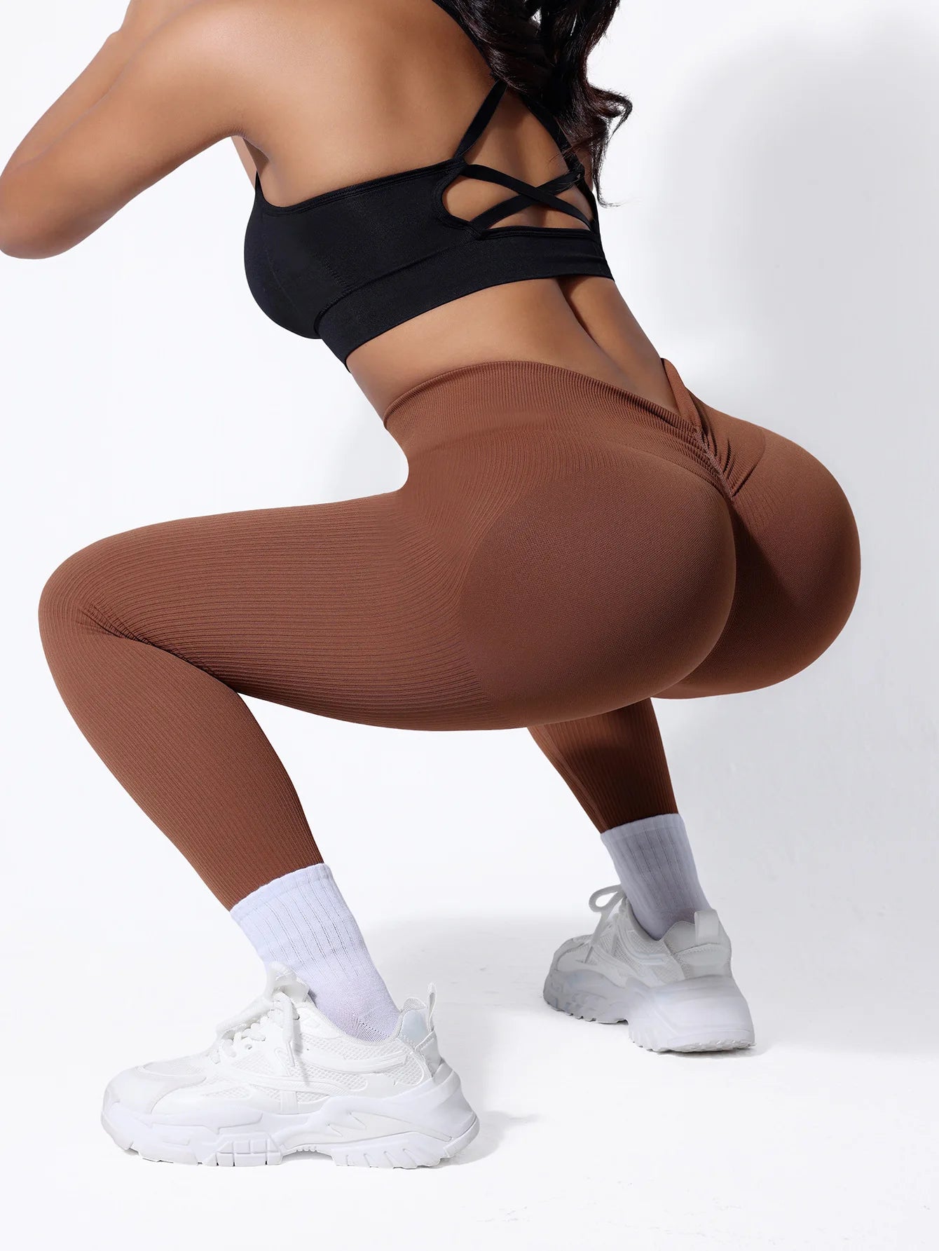 Back V-waist Yoga Leggings Women Seamless Slim Pants Gym Workout Running Sexy Butt Lift Sports Leggings Stretchy Ribbed Pants