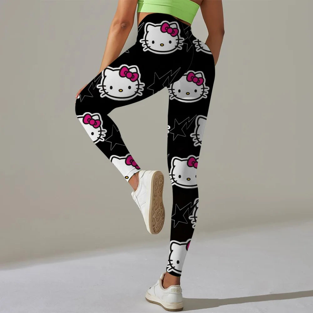 Hello Kitty print Sport Legging Women Stretch Gym Pants Women Running Workout Leggings Female Soft Tights Push Up Yoga Pants