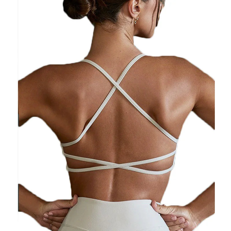 Aiithuug Crisscross Back Yoga Bra Sexy Back Gym Bras Pilates Bras Fitness Workout Bra Soft Stretchy Yoga Bras Active Crop Top