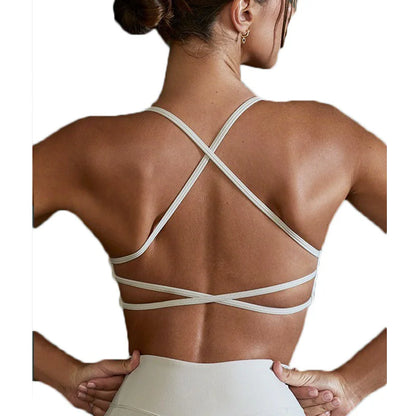 Aiithuug Crisscross Back Yoga Bra Sexy Back Gym Bras Pilates Bras Fitness Workout Bra Soft Stretchy Yoga Bras Active Crop Top