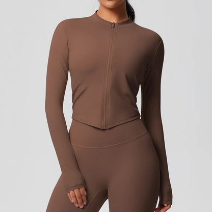 Zipper Women Outdoor Running Fitness Wear T-shirt Long Sleeved Top Yoga Jacket Long sleeved Shirt Gym Push Up Workout Coat XP260