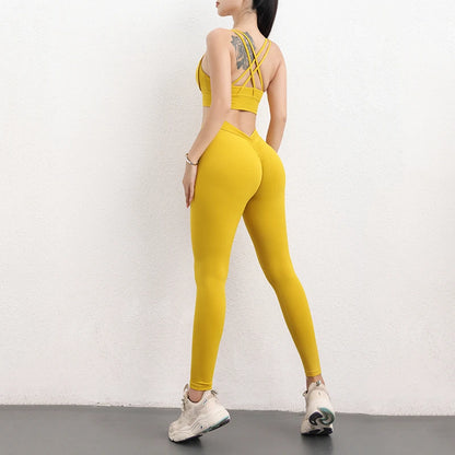 TRY TO BN Yoga Set V Back Leggings Sports Bra Fitness Women's Tracksuit High Waist Sportswear Workout Cycling Gym Outfit Clothes
