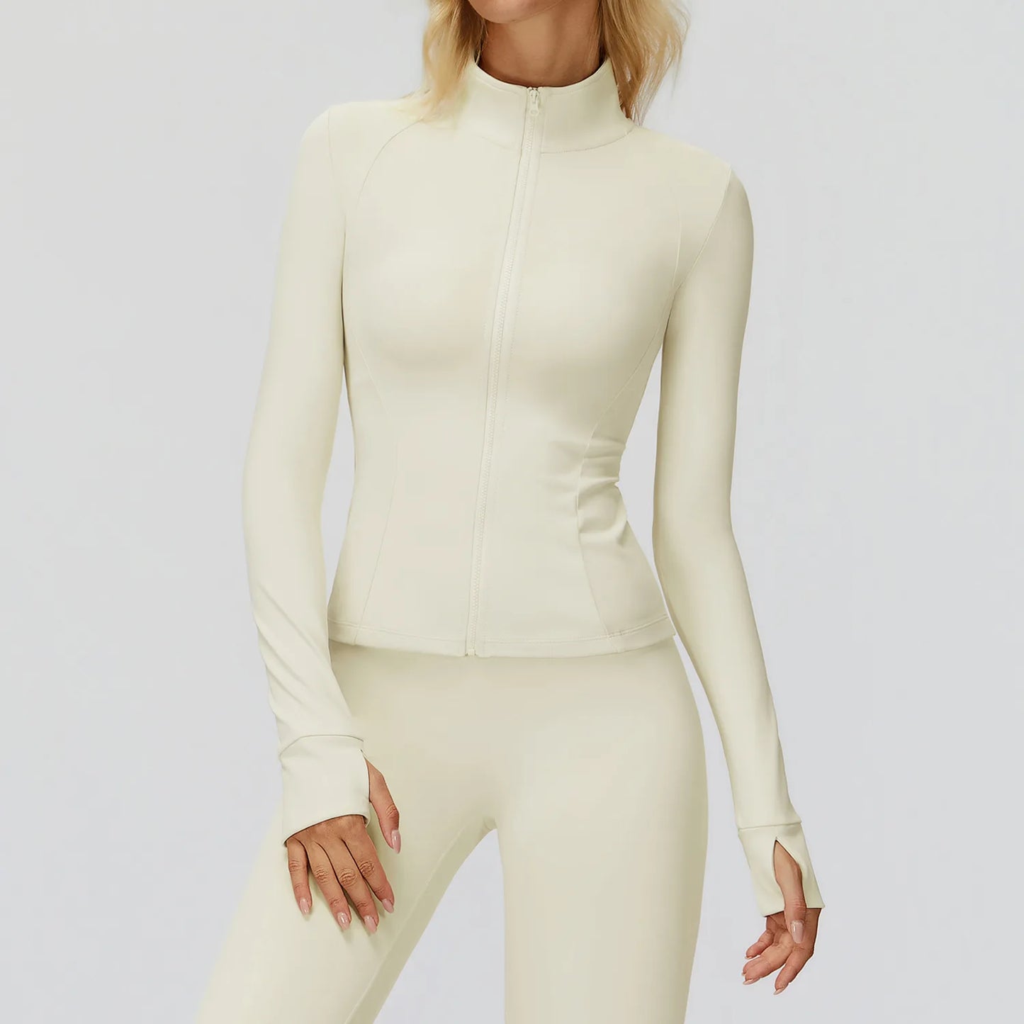 Women's Shirts Full Zipper Yoga Top With Thumbholes Fitness Running Jacket Stretch Slim Fit Long Sleeve Gym Top Women Sportswear