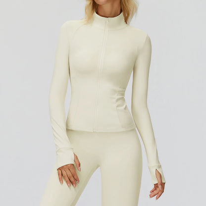Women's Shirts Full Zipper Yoga Top With Thumbholes Fitness Running Jacket Stretch Slim Fit Long Sleeve Gym Top Women Sportswear