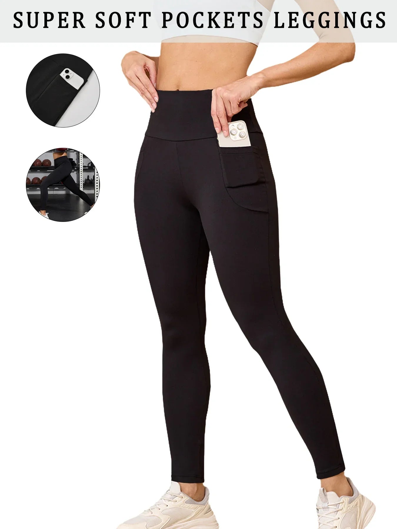 Super Soft Sports Leggings With Pockets For Women High Waisted Workout Yoga Running Push Up Gym Fitness Tight Pants Women's