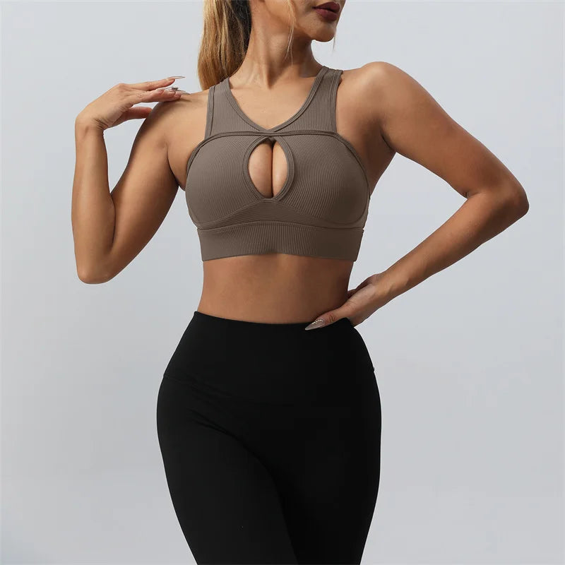 SVEIC Sexy Hollow Sports Bra Gym Woman Push Up High Impact Shockproof Underwear Fitness Crop Top Mujer Workout Women's Yoga Bras