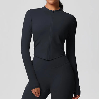 Zipper Women Outdoor Running Fitness Wear T-shirt Long Sleeved Top Yoga Jacket Long sleeved Shirt Gym Push Up Workout Coat XP260