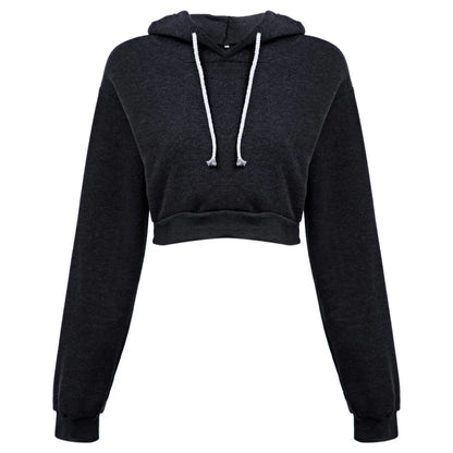 Fashion Women Solid Hoodie Sweatshirt Short Tops Sport Pullover Hooded Streetwear Female Autumn Winter Clothes Crop Tops Hoodie