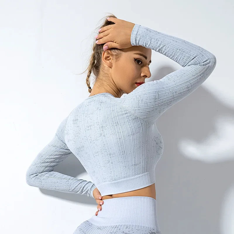 Long Sleeve Crop Gym Shirts for Women Workout Yoga Tops t shirt women clothing tshirt crop top