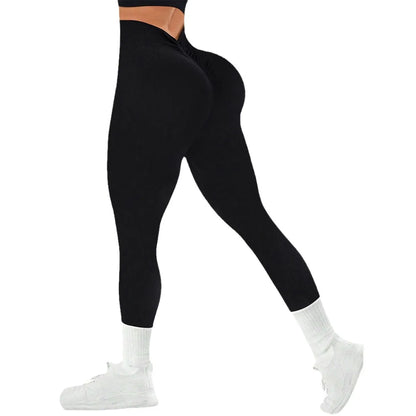 Back V-waist Yoga Leggings Women Seamless Slim Pants Gym Workout Running Sexy Butt Lift Sports Leggings Stretchy Ribbed Pants