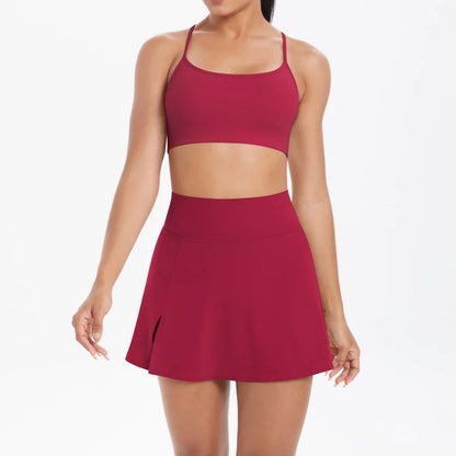 2PCS Sportswear Yoga Set Gym Clothes For Women Tracksuits Sports skirt Crossover Bra Gym Yoga Suits