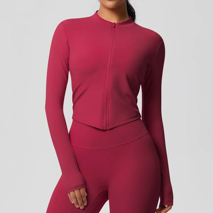 Zipper Women Outdoor Running Fitness Wear T-shirt Long Sleeved Top Yoga Jacket Long sleeved Shirt Gym Push Up Workout Coat XP260