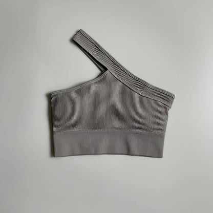 Women's Cropped Yoga Bra Sexy One Shoulder Sports Bra Underwear Padded Gym Seamless Knitted Fitness Breathable Female Bra