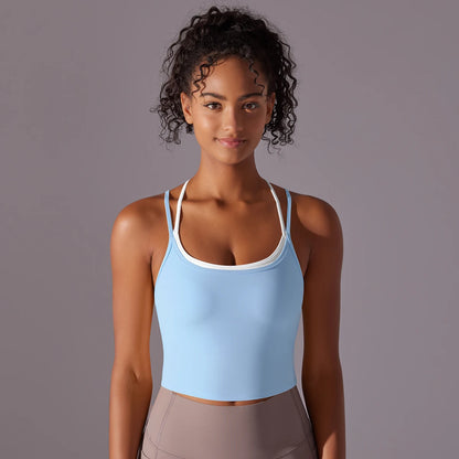 New Women Fitness Sports Bra Top Gym Yoga triangle backless Athletic Back Cutout Cross Tight Workout Soft With Chest Pad