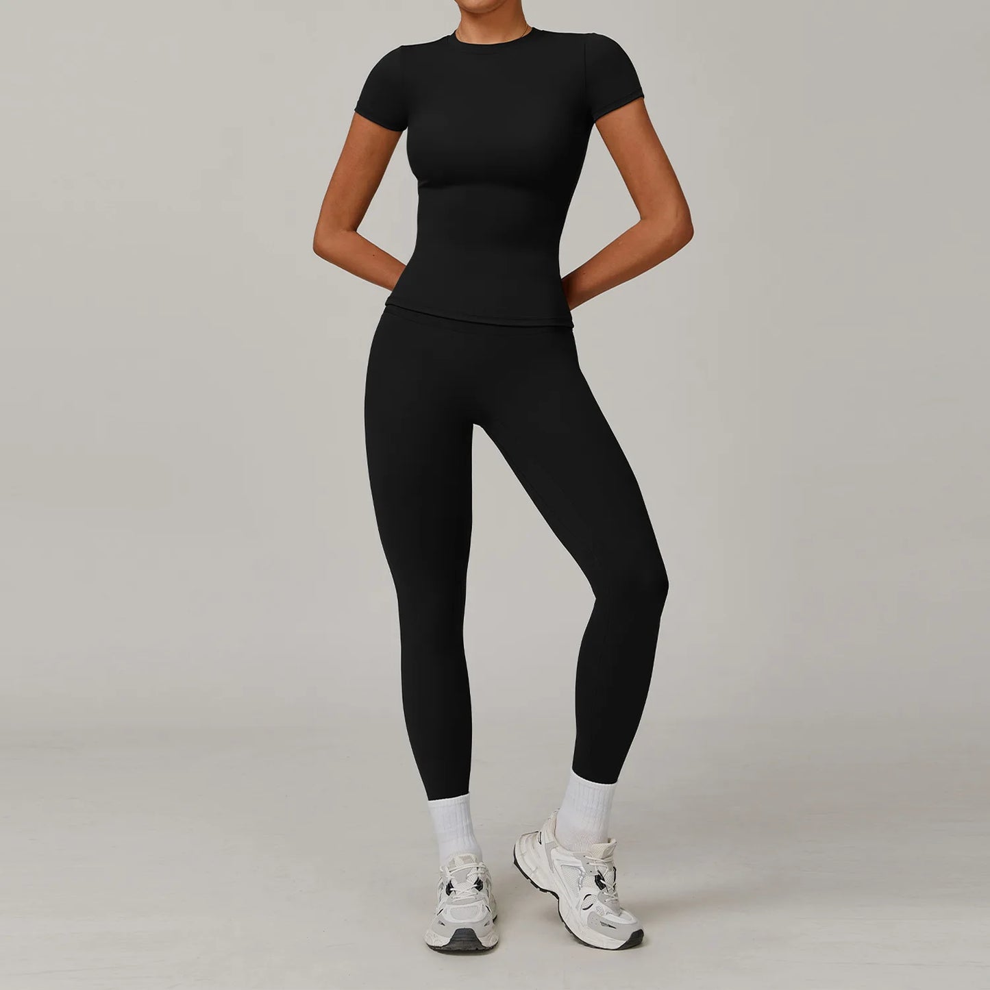 2PCS Yoga Set Women Tracksuits Seamless Workout Set Sportswear Gym Clothing Fitness Sshort Sleeve Crop Top High Waist Leggings