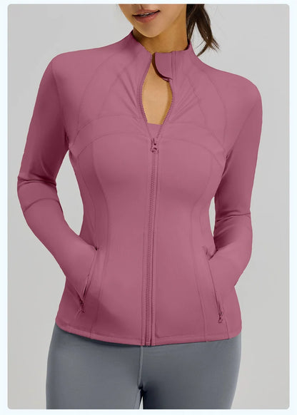 PofyBofy Running Jackets Women Full Zip Up Winter Fall Sports Jackets Workout Yoga Long Sleeve Gym Shirts with Pockets Slim Fit