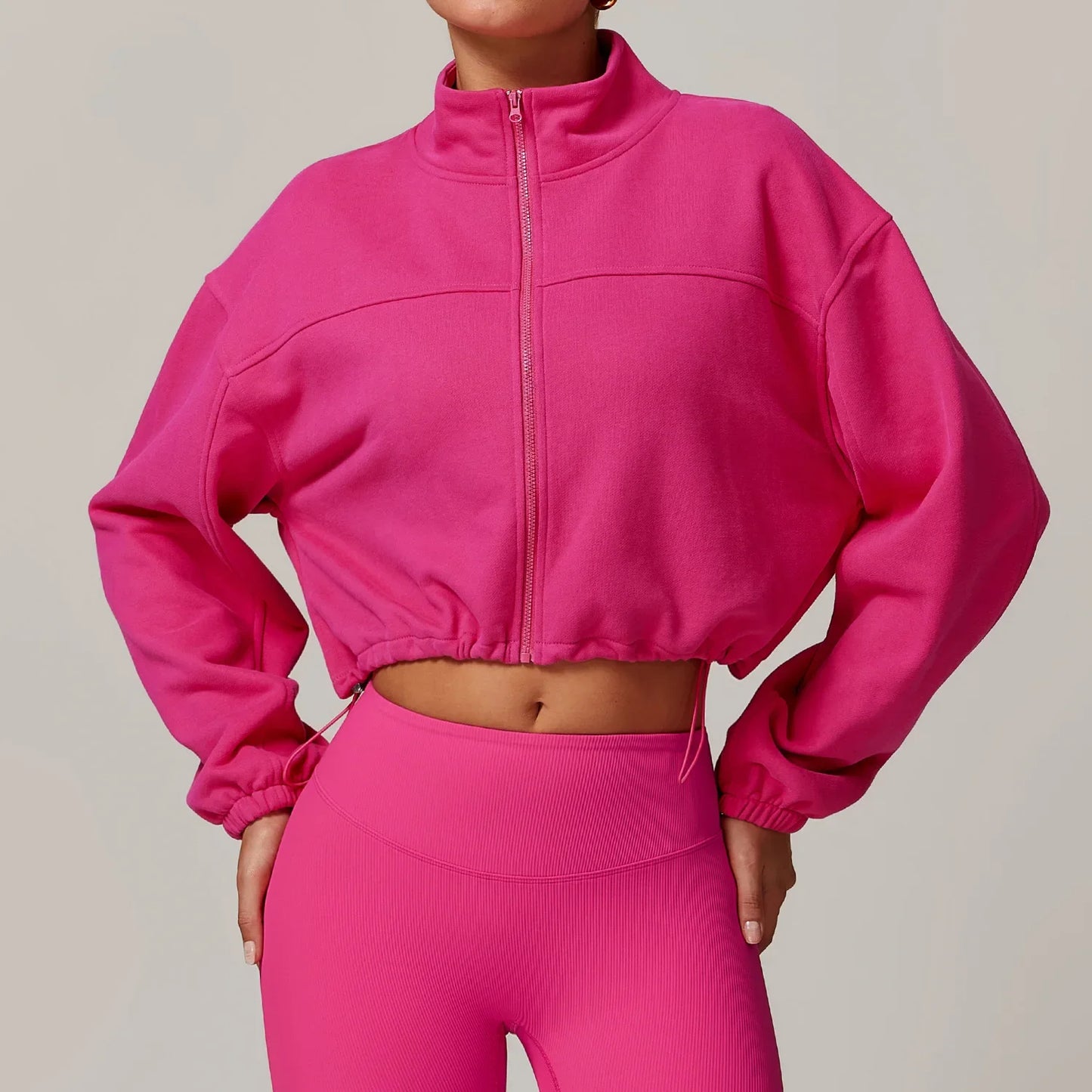 Women Sports Short Coat Long Sleeve Zipper Up Drawstring Jacket Running Outdoor Sweatshirts Girls Gym Fitness Tops Coat Jacqueta