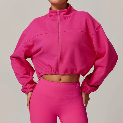 Women Sports Short Coat Long Sleeve Zipper Up Drawstring Jacket Running Outdoor Sweatshirts Girls Gym Fitness Tops Coat Jacqueta