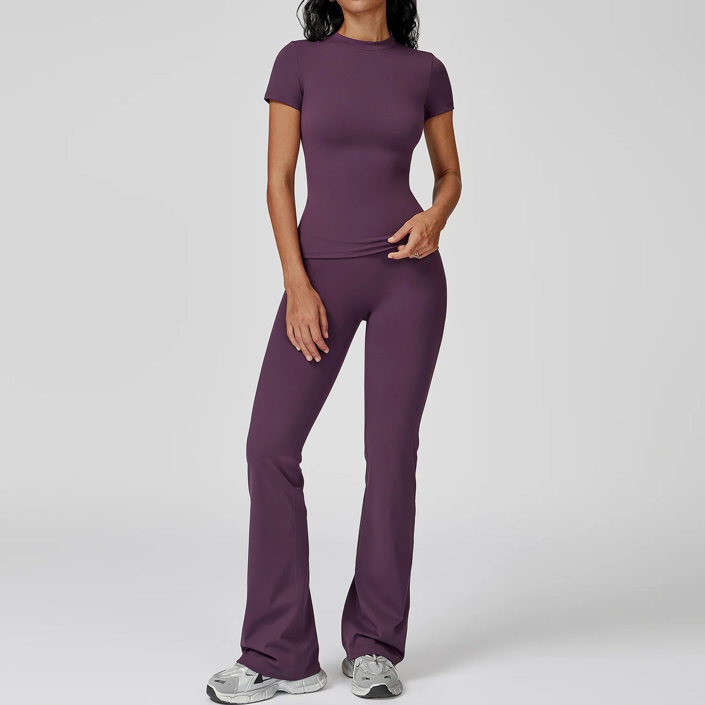 2PCS Yoga Set Women Tracksuits Seamless Workout Set Sportswear Gym Clothing Fitness Sshort Sleeve Crop Top High Waist Leggings