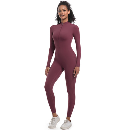 Yoga Jumpsuit Women Seamless Sports Zipper Jumpsuit Set Gym Long Sleeve Fitness Suit Elastic Gym Workout Bodysuit Athletic Wear