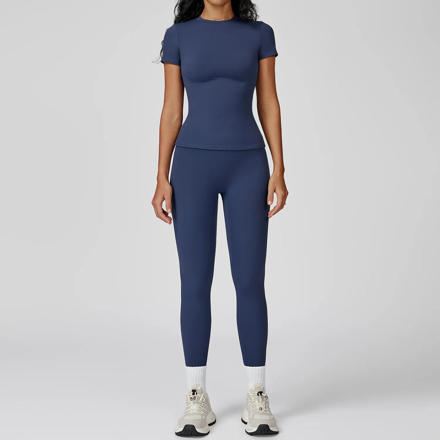 2PCS Yoga Set Women Tracksuits Seamless Workout Set Sportswear Gym Clothing Fitness Sshort Sleeve Crop Top High Waist Leggings