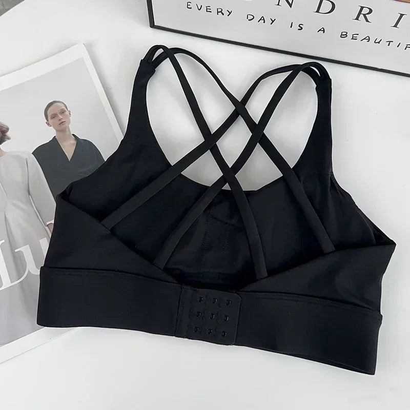 Fitness Tops Fashion Cross Back Women Sport Bra Shockproof Adjustable Buckle Sports Bra Gym Pilates Running Athletic Vest👍️