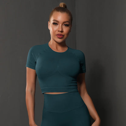 Woman Seamless Sports Shirts Yoga Crop Top Short Sleeve Shirts For Fitness Workout T-shirt Tops Gym Clothing Running Sportswear