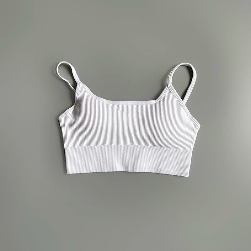 Women's Cropped Yoga Bra Sexy One Shoulder Sports Bra Underwear Padded Gym Seamless Knitted Fitness Breathable Female Bra