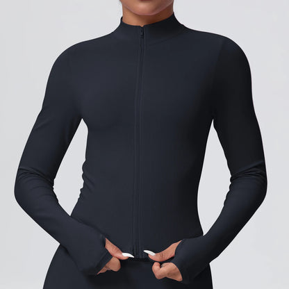 1PC Solid Color Slim Casual Zipper Long Sleeves Yoga Coat for Woman's Quick Drying Gym Sports Running Workout Top Yoga Jacket