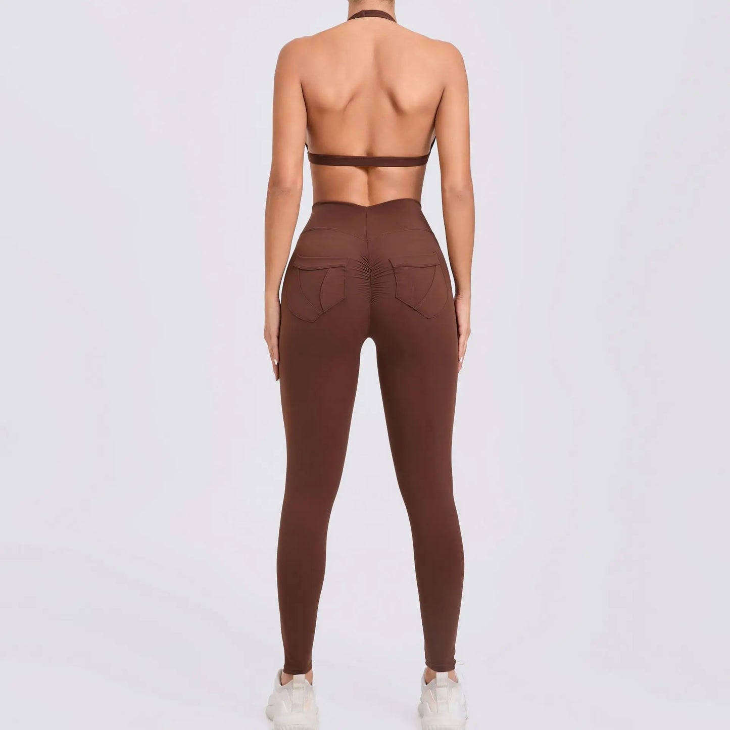 Workout Set for Women Quick Dry Yoga Outfit Seamless Sports Bra High Waist Gym Leggings with Pockets Running Fitness