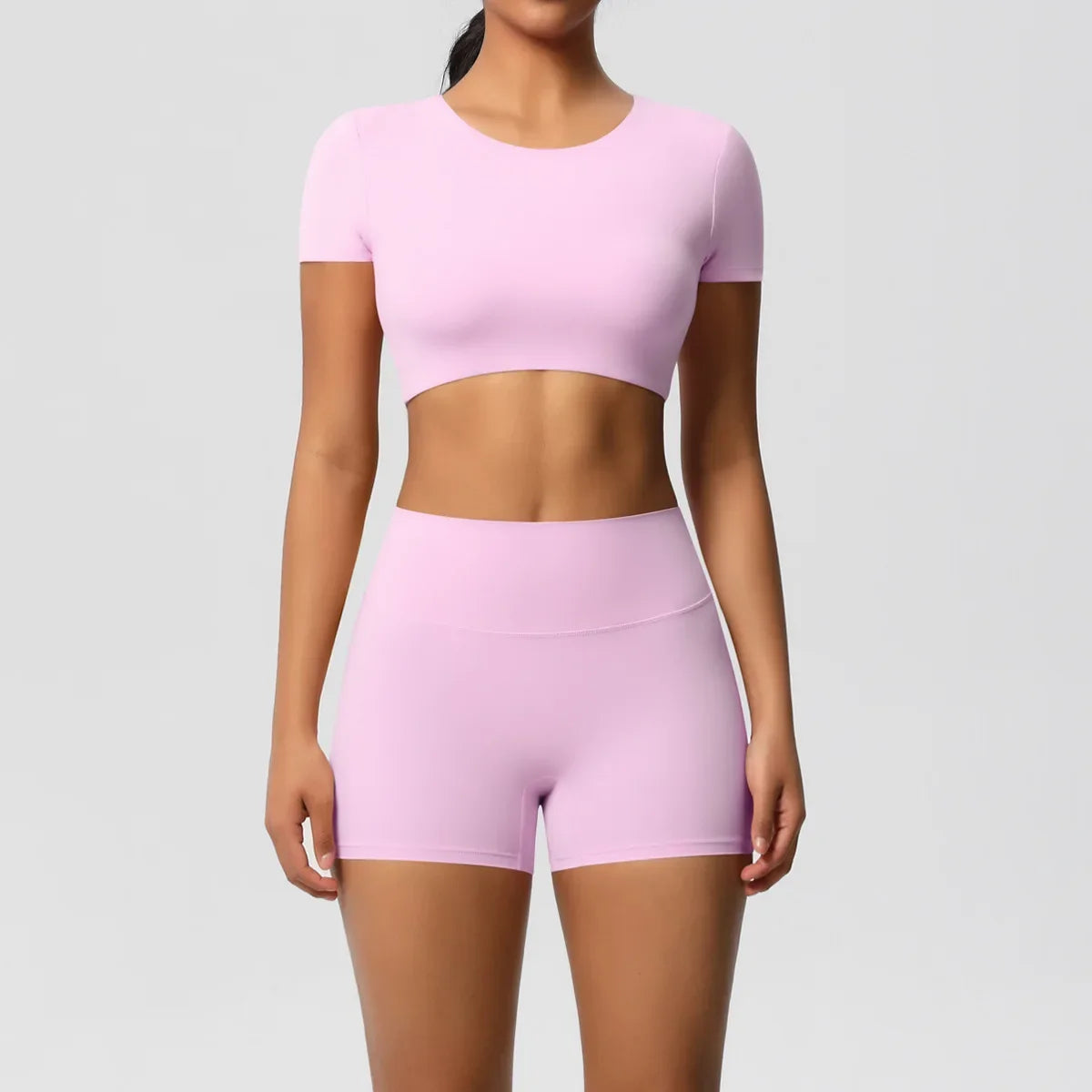 Yoga Suit Women Leggings with Pocketed Quick-Drying Gym Set Women Tracksuit Running Workout Short Sleeves Sports Yoga Clothing