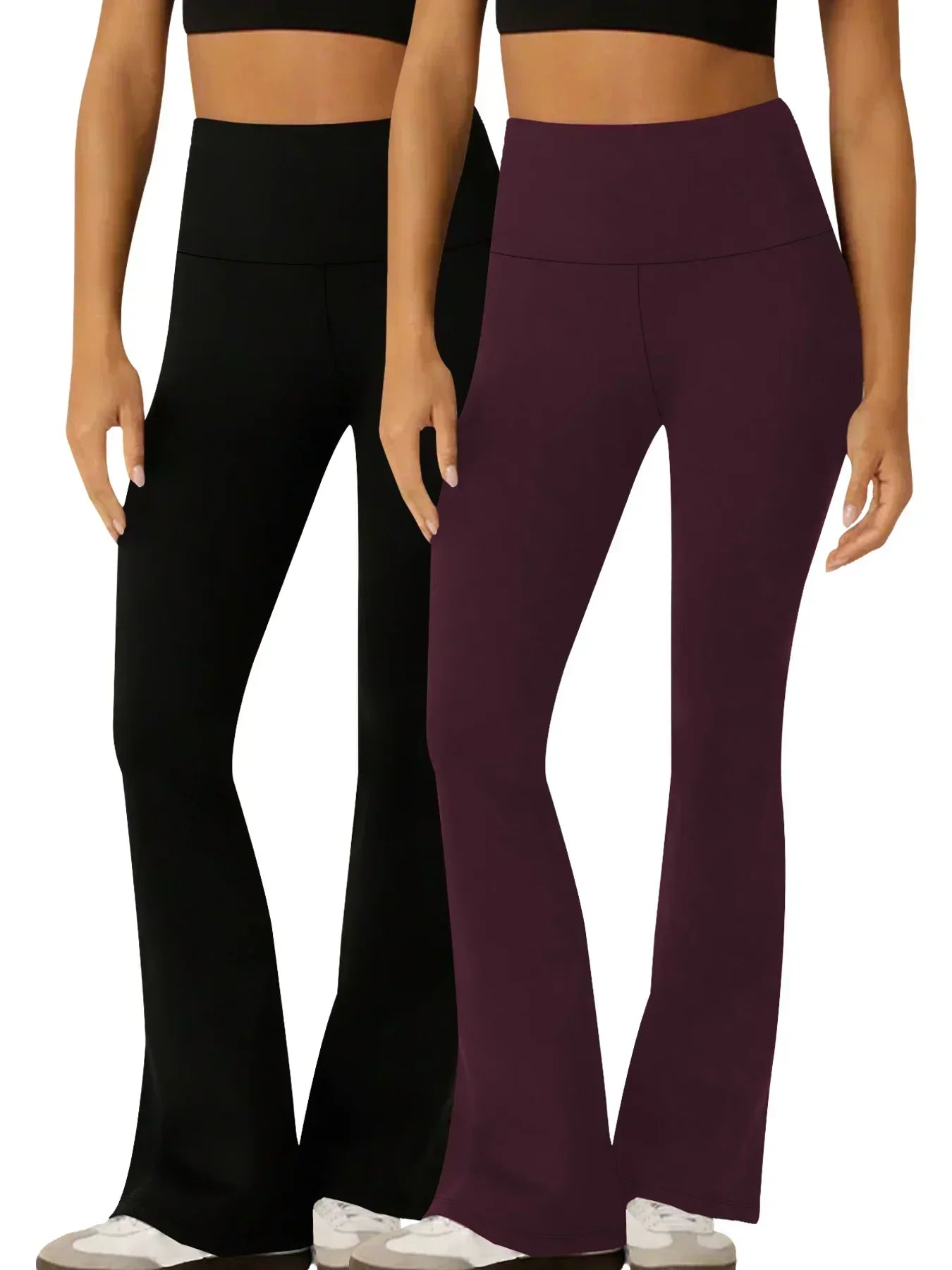 2 Pack Women's Super Soft Flare Pants High Waisted Tummy Control Workout Yoga Push Up Gym Fitness Long Leggings Bell Bottoms