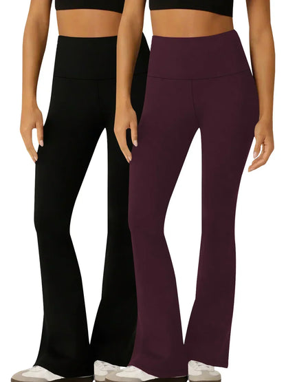 2 Pack Women's Super Soft Flare Pants High Waisted Tummy Control Workout Yoga Push Up Gym Fitness Long Leggings Bell Bottoms