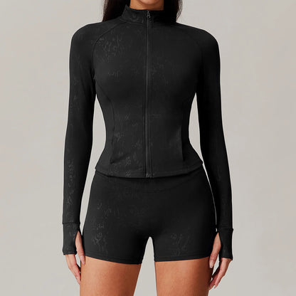 Zipper Jacket Women Yoga T-shirts Crop Tops Solid Sports Top Long Sleeve Running Shirts Sexy Quick Dry Fitness Gym Sport Wear